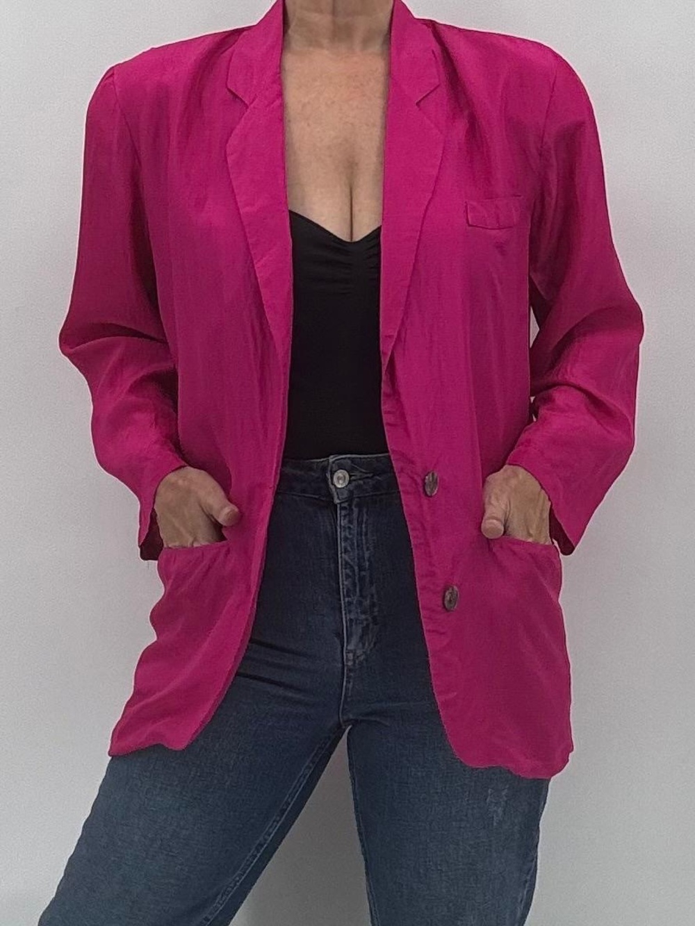 Express Vintage 90s Legally Blonde Elle Woods Pink Silk Boyfriend Blazer